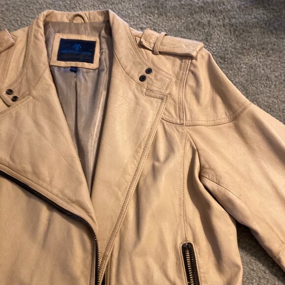 Tan woman's size XL leather motorcycle jacket - Picture 3 of 8